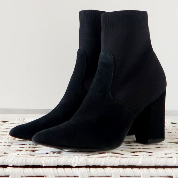 Steve Madden Remy Black Suede Sock Booties Pointed Toe Block Heel Ankle Boots 7 - Picture 16 of 16